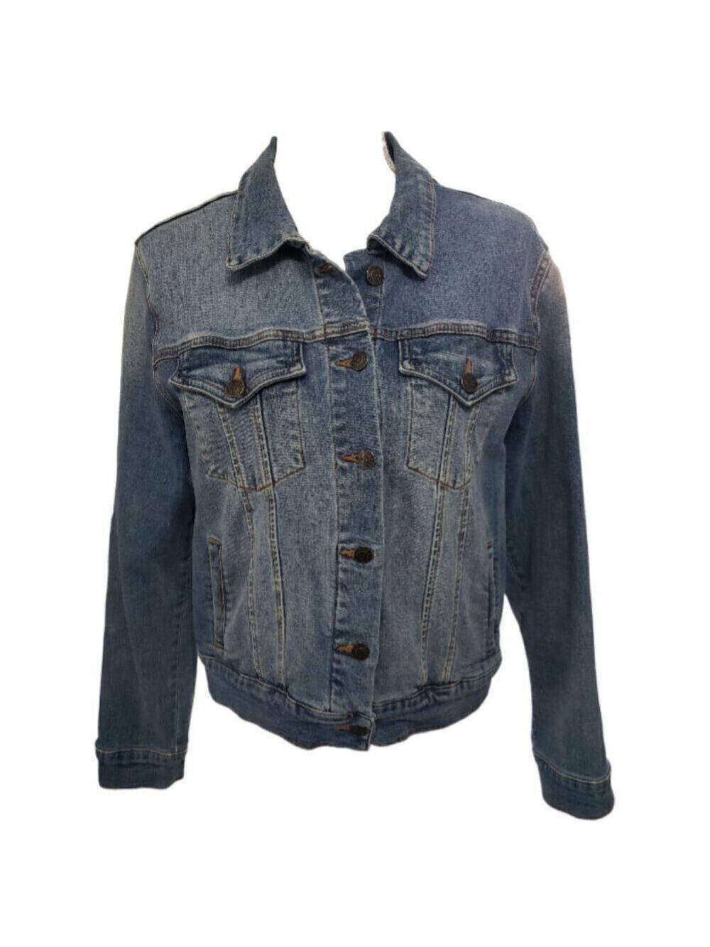 VIGOSS Women's Blue Denim Stretch Metal Button Front Jean Jacket Large